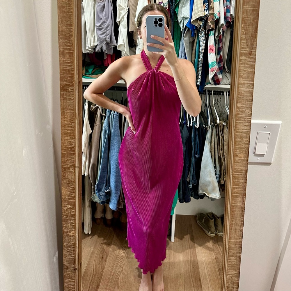 Magenta Halter Midi Dress